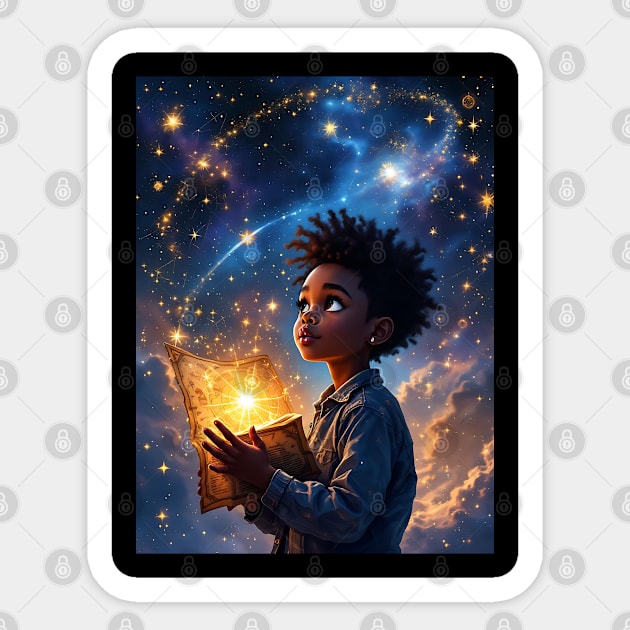 The Star Gazer, African American Children's Poster Sticker by UrbanLifeApparel